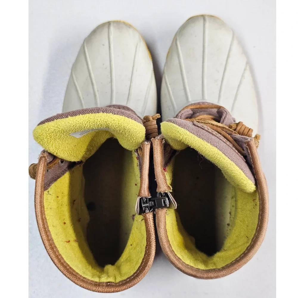 Sperry Saltwater Women Duck Boots STS98822 Taupe White Yellow Waterproof Size 9M